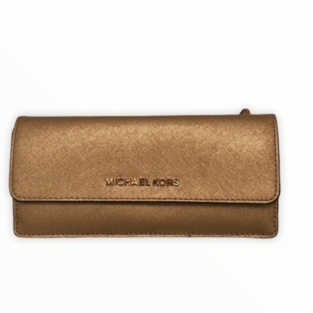 Michael kors gold metallic saffiano leather wallet